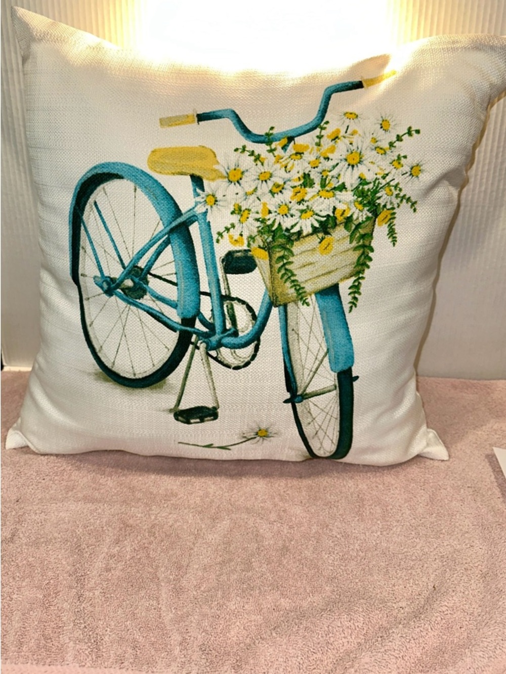 Decorative Spring Time Bicycle with Daisy Accent Pillow Unbranded 19x19